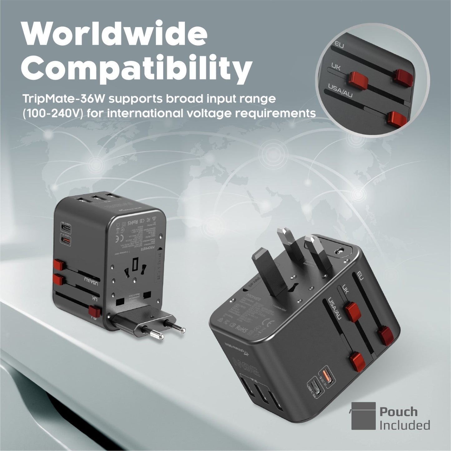 Smart Charging Surge Protected Universal Travel Adapter