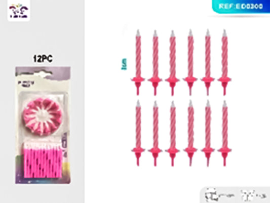 Pink spiral candle 8cm 12 pcs