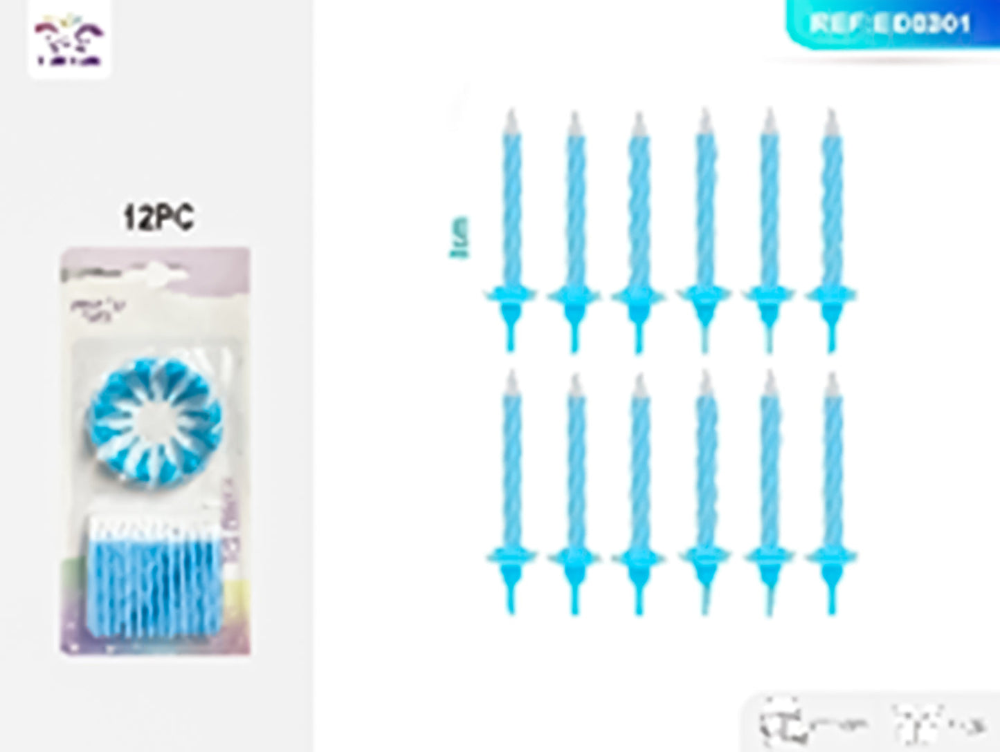 Spiral candle light blue 8cm 12 pcs