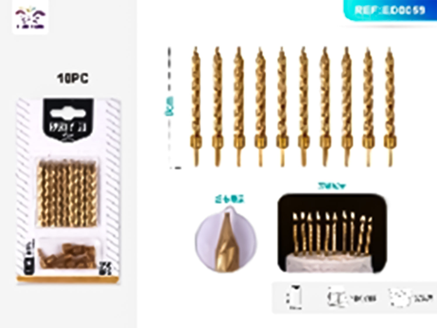 Gold spiral party candles 8cm 10pc