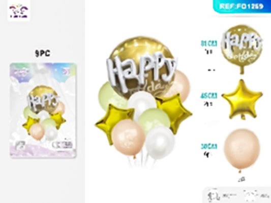 Mylar happy birthday gold star balloon set 9pc