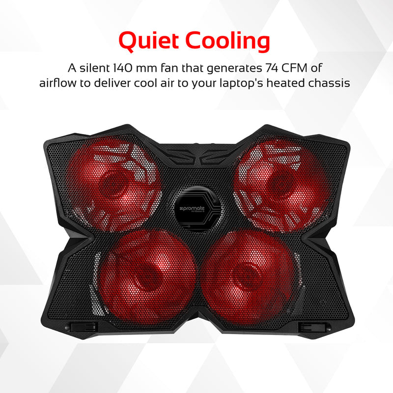 Promate Technologies - Ergonomic Laptop Cooling Pad with Silent Fan Technology