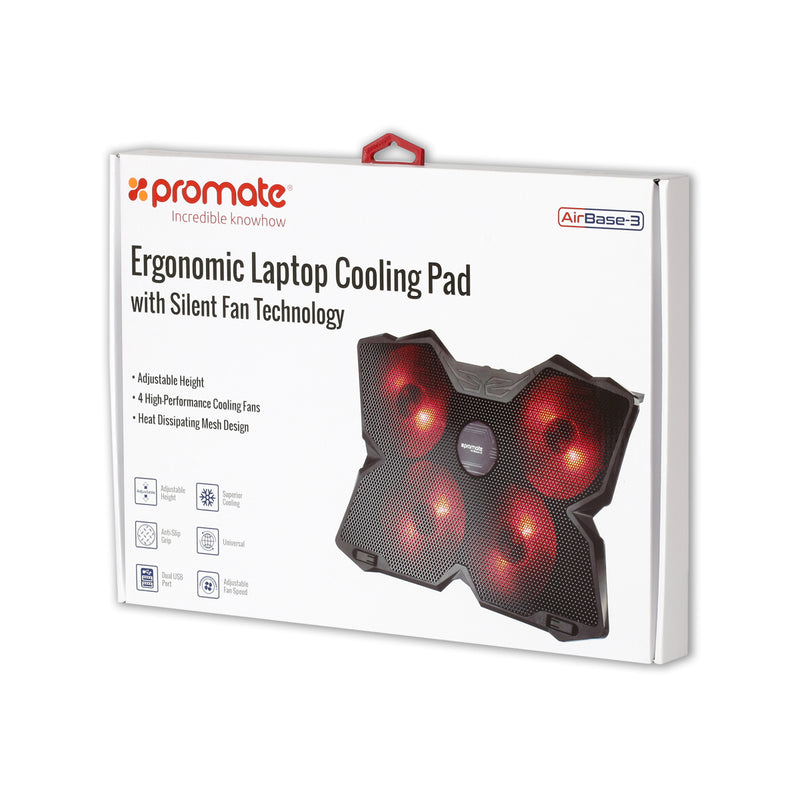 Promate Technologies - Ergonomic Laptop Cooling Pad with Silent Fan Technology