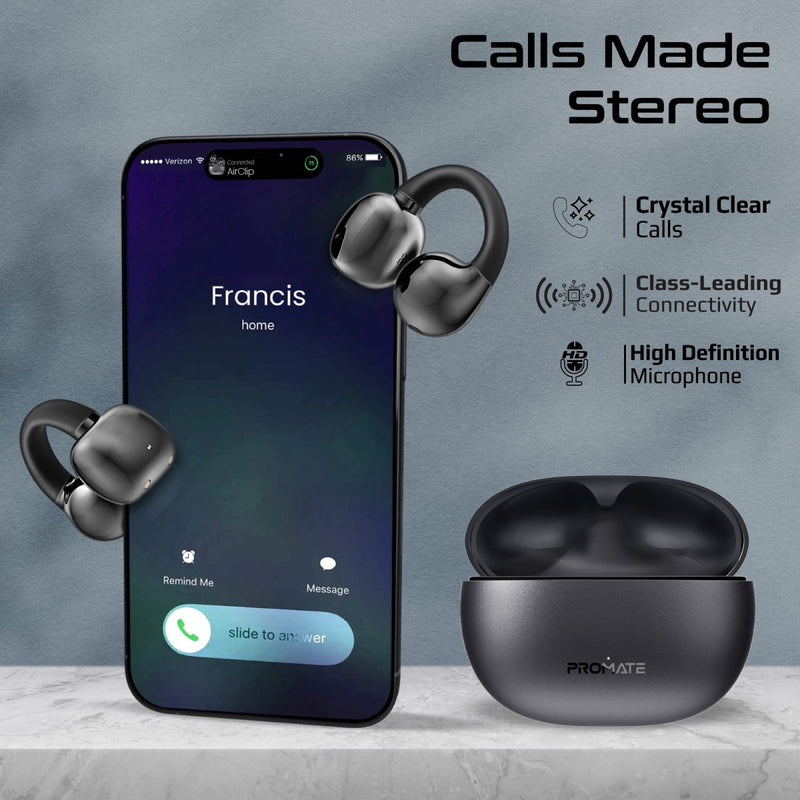 Promate Technologies - AudioFit™ Open Ear Clip On TWS Earbuds w/ IntelliTouch