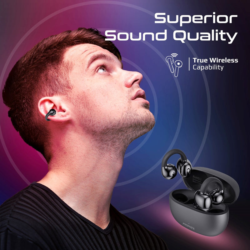 Promate Technologies - AudioFit™ Open Ear Clip On TWS Earbuds w/ IntelliTouch