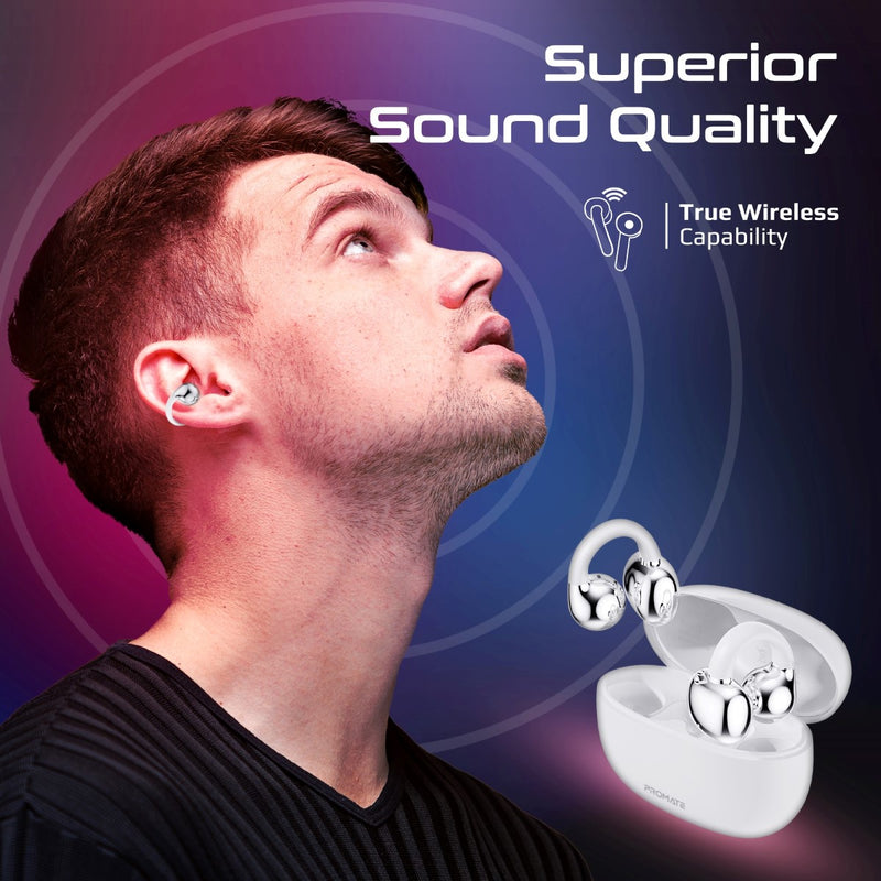 Promate Technologies - AudioFit™ Open Ear Clip On TWS Earbuds w/ IntelliTouch
