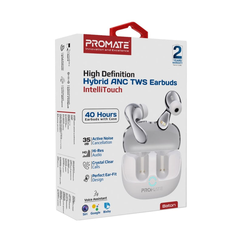 Promate Technologies - High-Definition Hybrid ANC TWS Earbuds with IntelliTouch