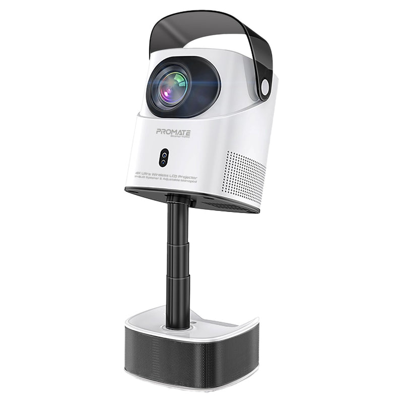 Promate Technologies - 4K Ultra HD Wireless LCD Projector with Built-In Speaker & Monopod Stand