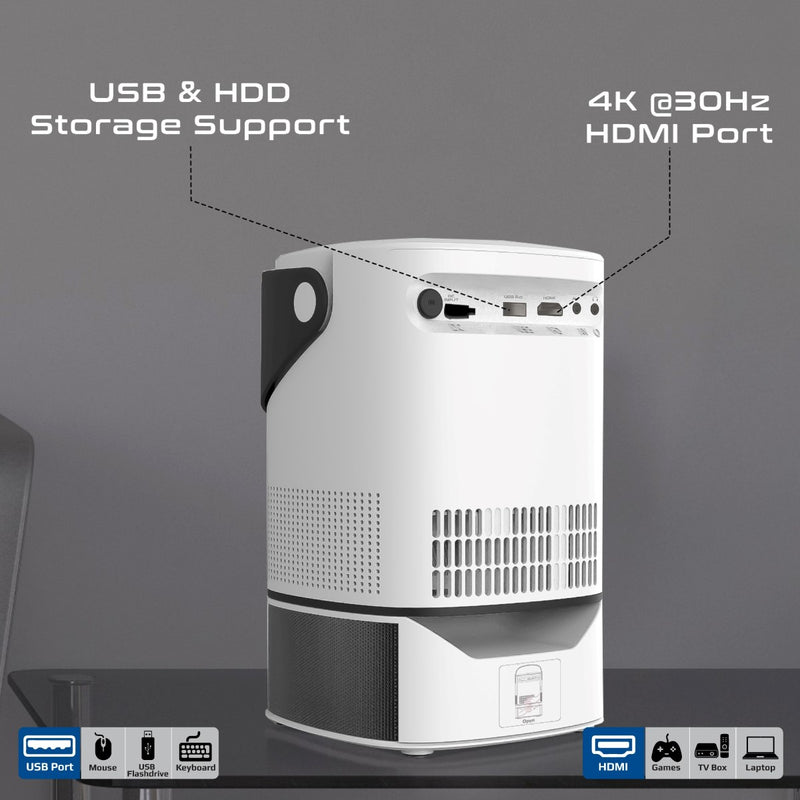 Promate Technologies - 4K Ultra HD Wireless LCD Projector with Built-In Speaker & Monopod Stand