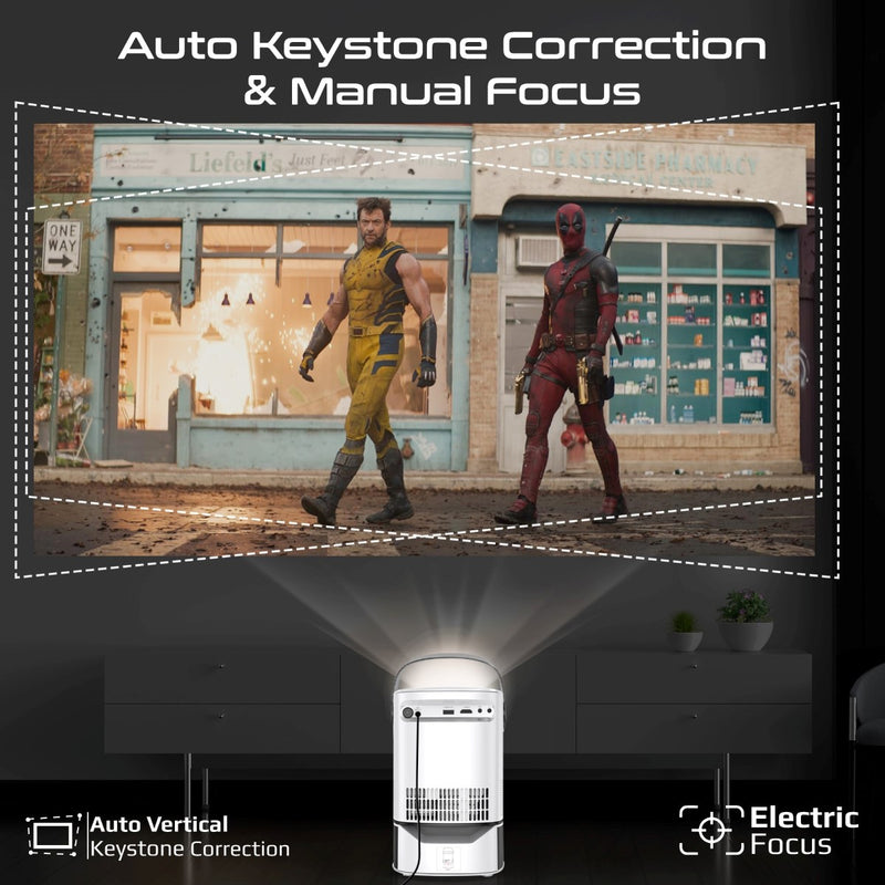 Promate Technologies - 4K Ultra HD Wireless LCD Projector with Built-In Speaker & Monopod Stand