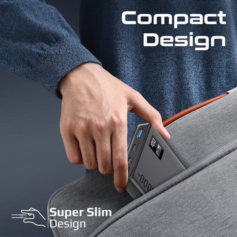 Promate Technologies - Compact Smart Charging Power Bank with 20W PD Dual USB-C and 22.5W USB