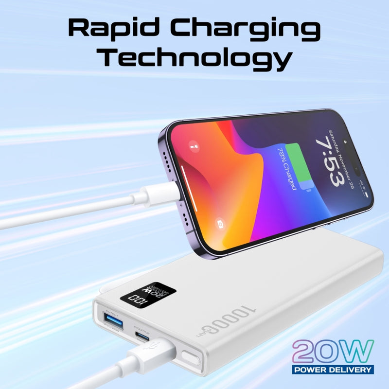 Promate Technologies - Compact Smart Charging Power Bank with 20W PD Dual USB-C and 22.5W USB
