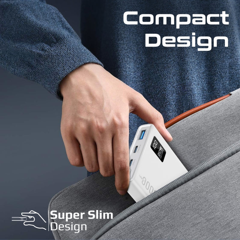 Promate Technologies - Compact Smart Charging Power Bank with 20W PD Dual USB-C and 22.5W USB