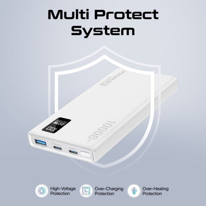 Promate Technologies - Compact Smart Charging Power Bank with 20W PD Dual USB-C and 22.5W USB