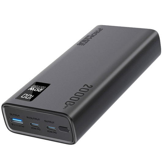 Promate Technologies - Compact Smart Charging Power Bank with 20W PD Dual USB-C and 22.5W USB-A Ports