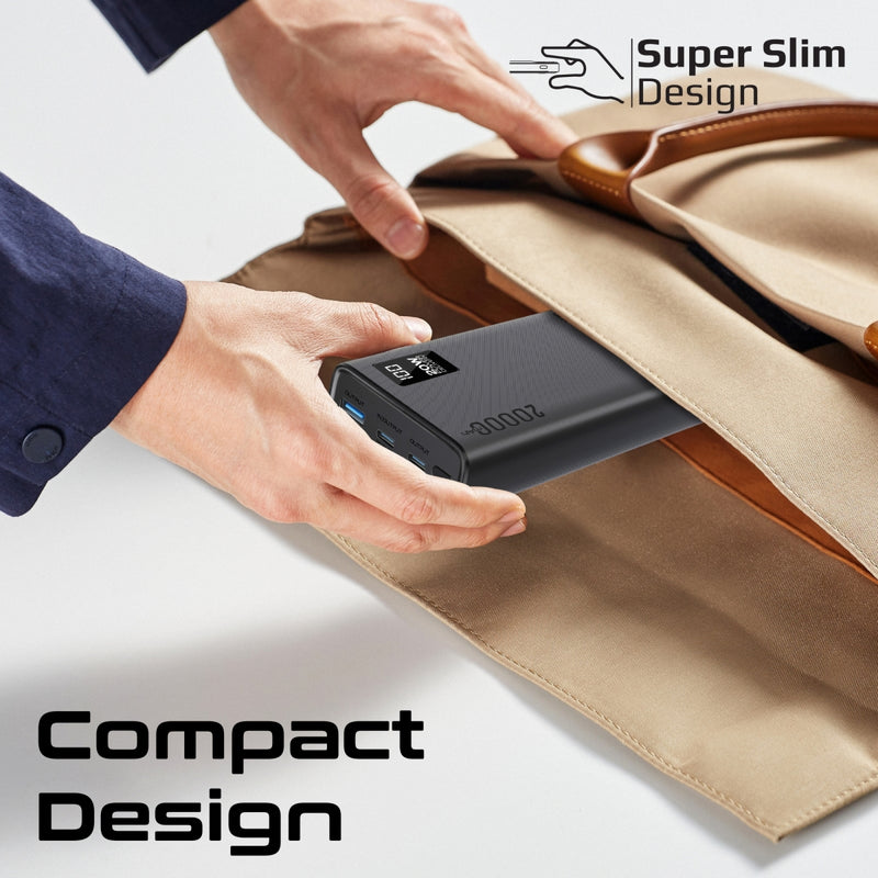 Promate Technologies - Compact Smart Charging Power Bank with 20W PD Dual USB-C and 22.5W USB-A Ports