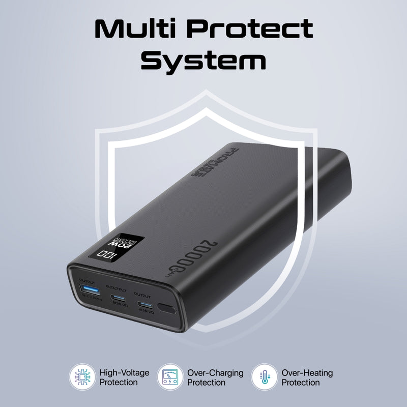 Promate Technologies - Compact Smart Charging Power Bank with 20W PD Dual USB-C and 22.5W USB-A Ports
