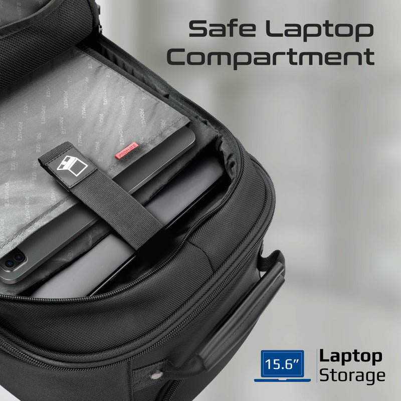 Promate Technologies -  Multi-Functional 15.6” Laptop Trolley Bag with Large Multiple Compartments