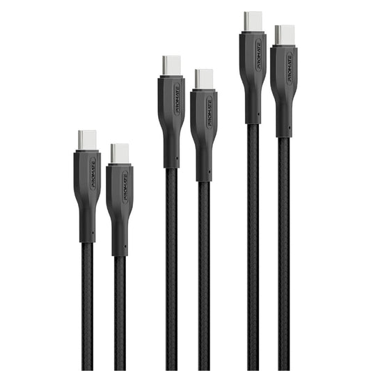 Promate Technologies - 3Pcs High Tensile Strength Data & Charge USB-C Cable kit