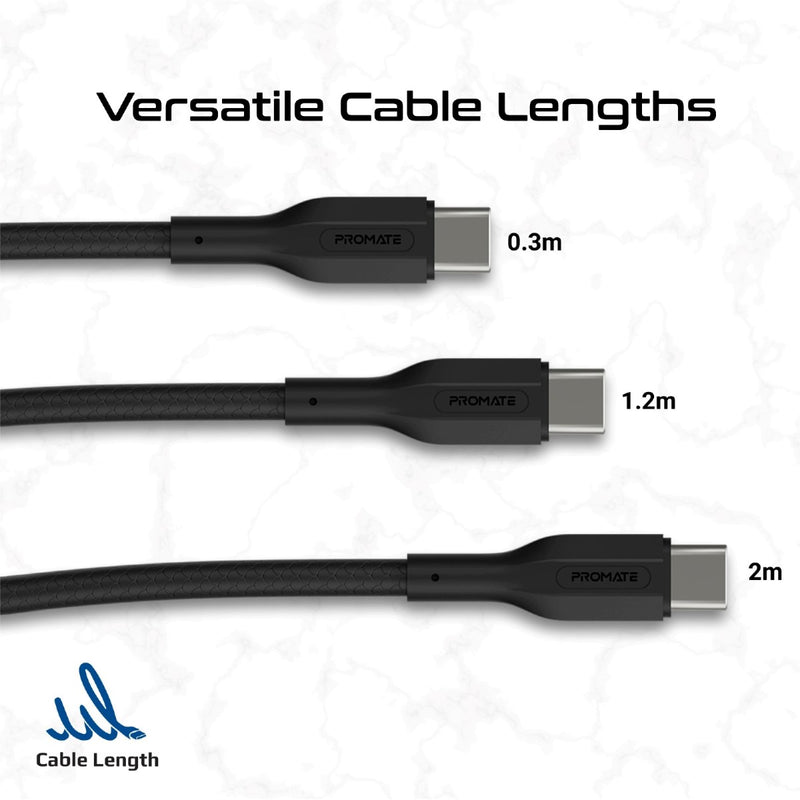 Promate Technologies - 3Pcs High Tensile Strength Data & Charge USB-C Cable kit