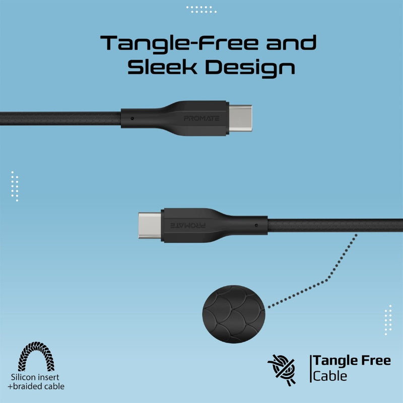 Promate Technologies - 3Pcs High Tensile Strength Data & Charge USB-C Cable kit