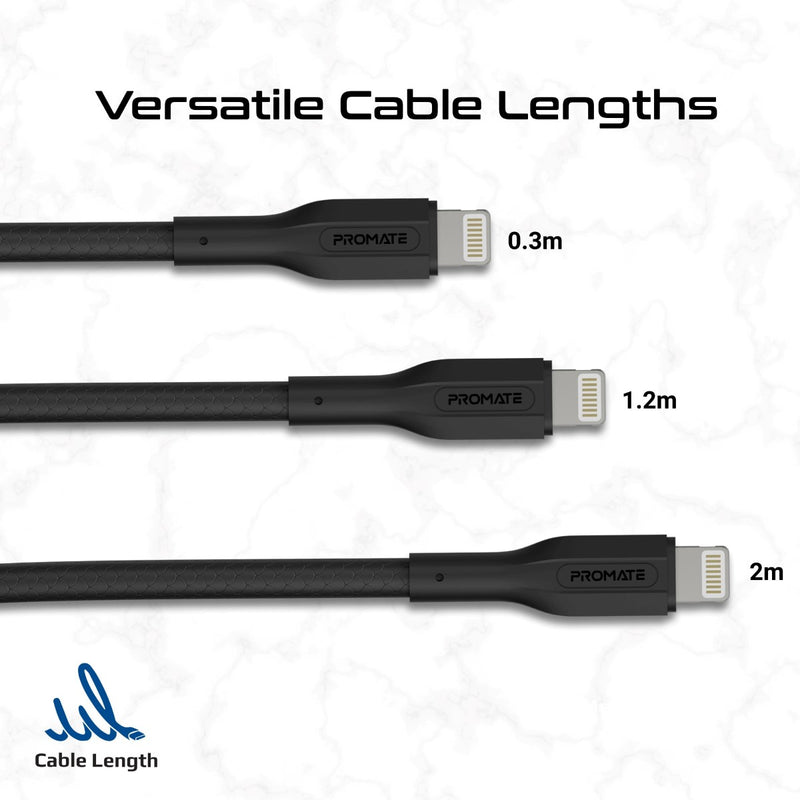 Promate Technologies - 3Pcs High Tensile Strength 27W USB-C to Lightning Cable Kit