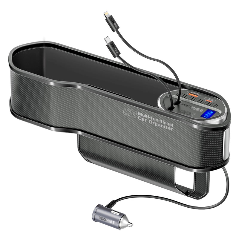 Promate Technologies - 65W Multi-Functional Car Organizer and Charging Station with USB-C & L
