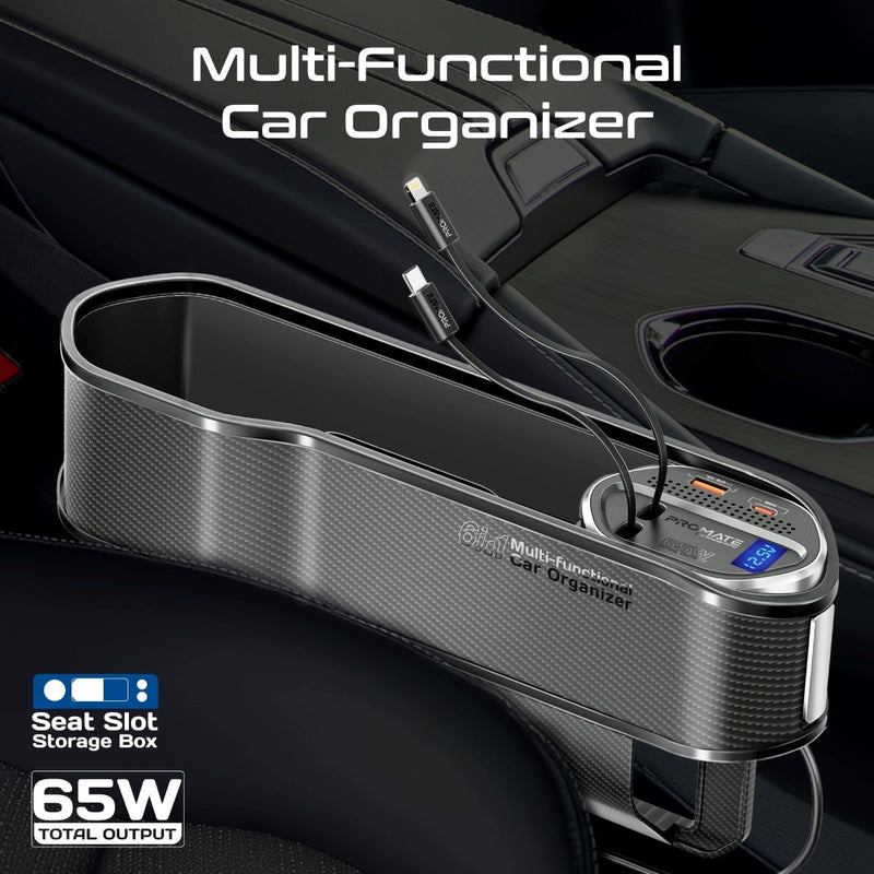 Promate Technologies - 65W Multi-Functional Car Organizer and Charging Station with USB-C & L