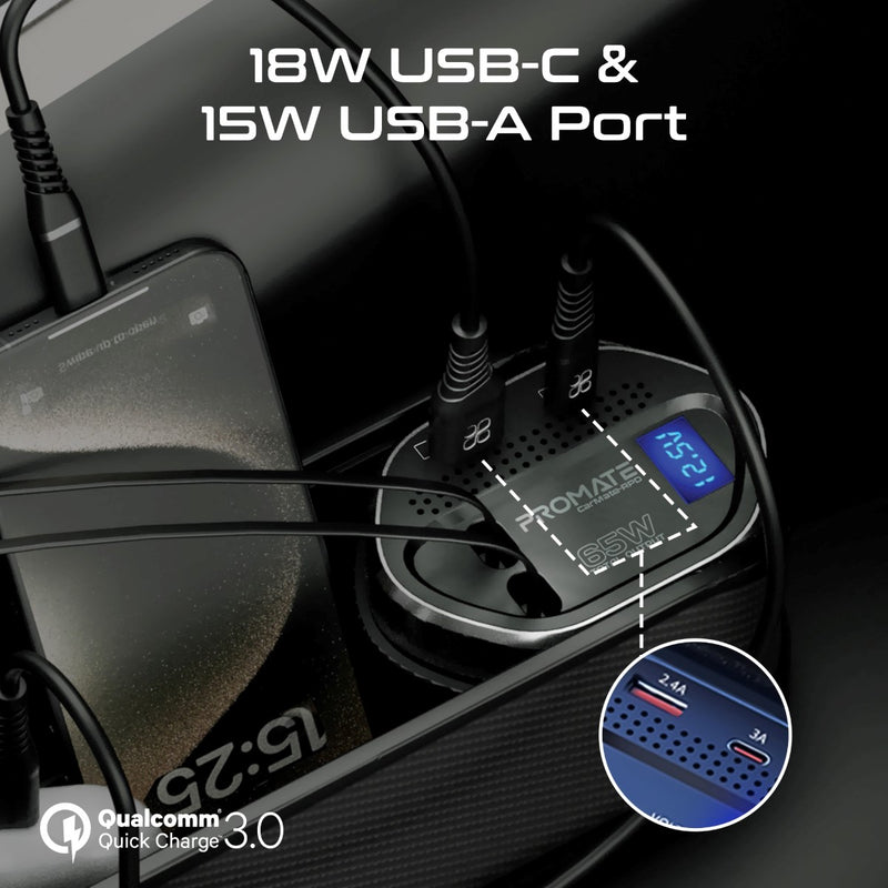 Promate Technologies - 65W Multi-Functional Car Organizer and Charging Station with USB-C & L