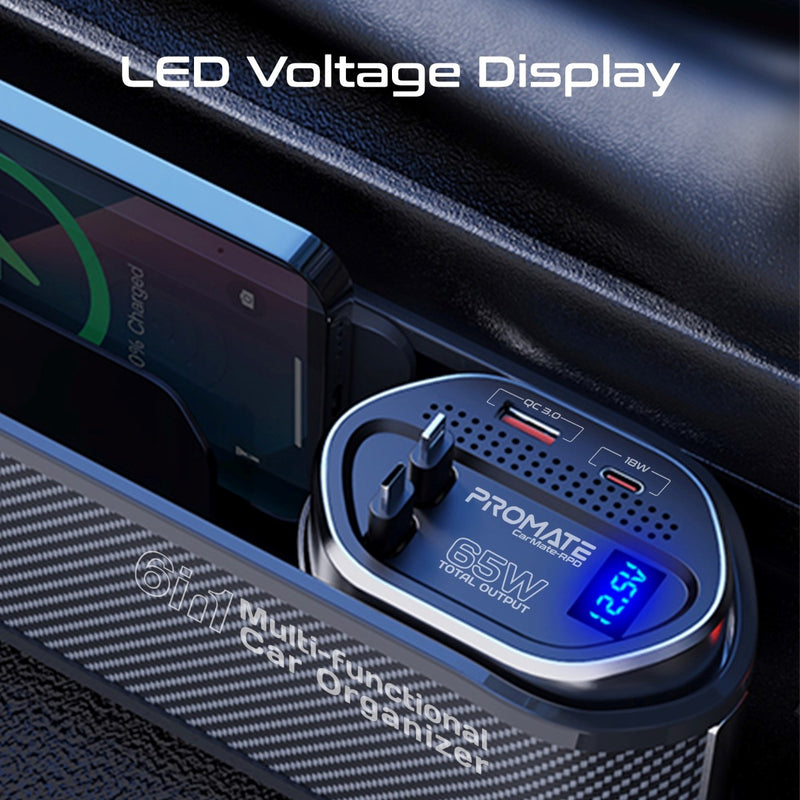 Promate Technologies - 65W Multi-Functional Car Organizer and Charging Station with USB-C & L