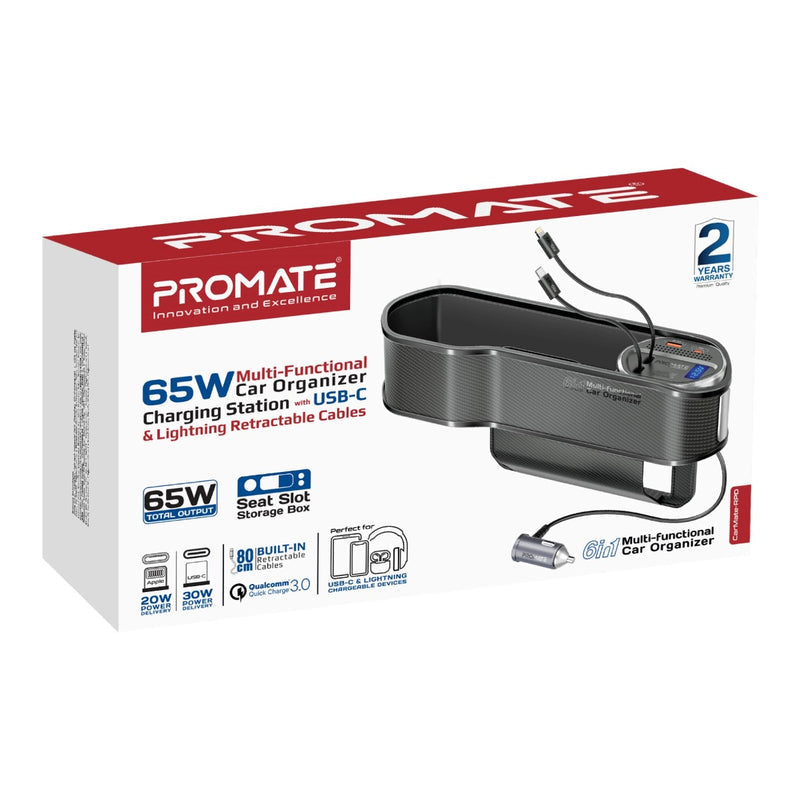 Promate Technologies - 65W Multi-Functional Car Organizer and Charging Station with USB-C & L