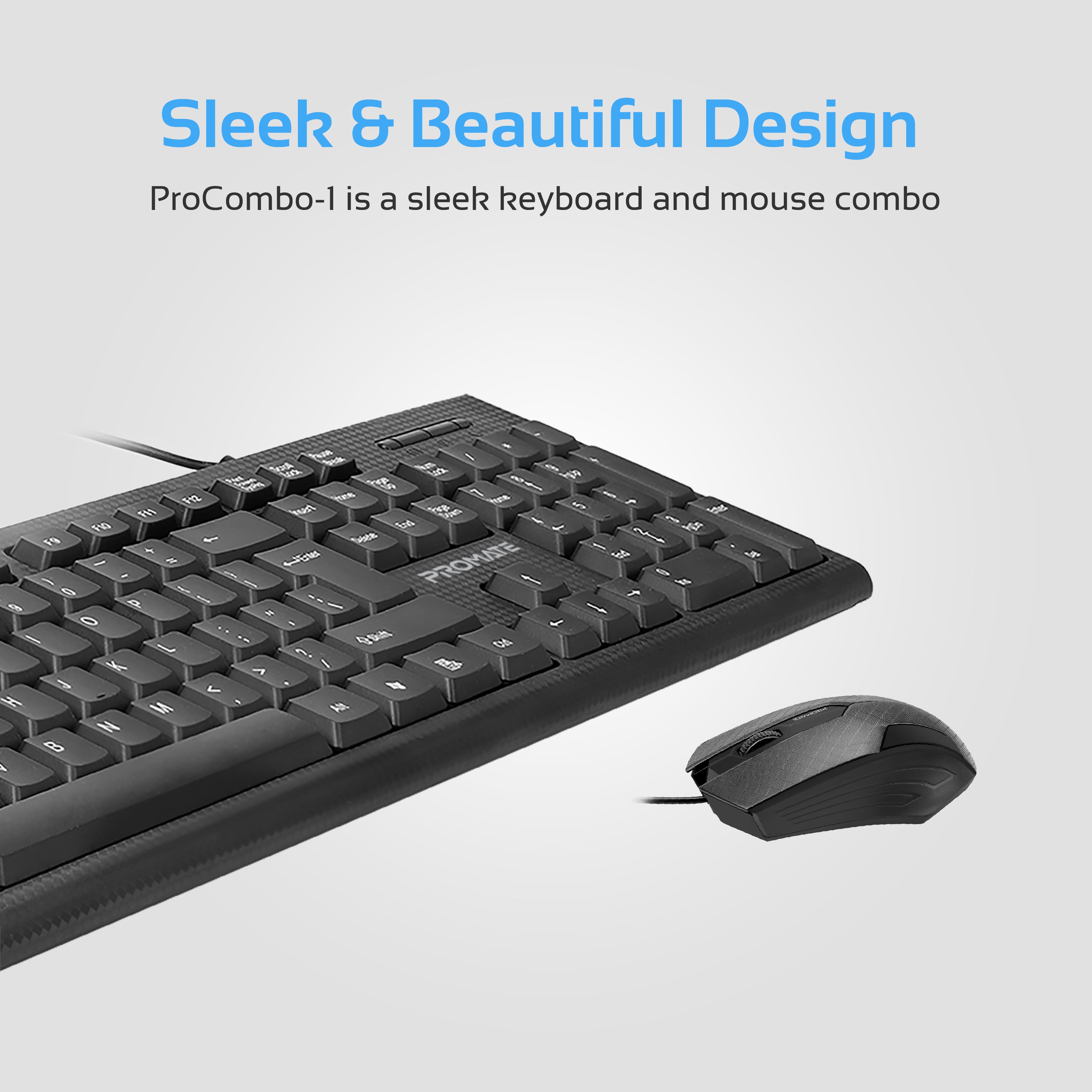 Ergonomic Wired USB Full-Size Keyboard & Mouse Combo