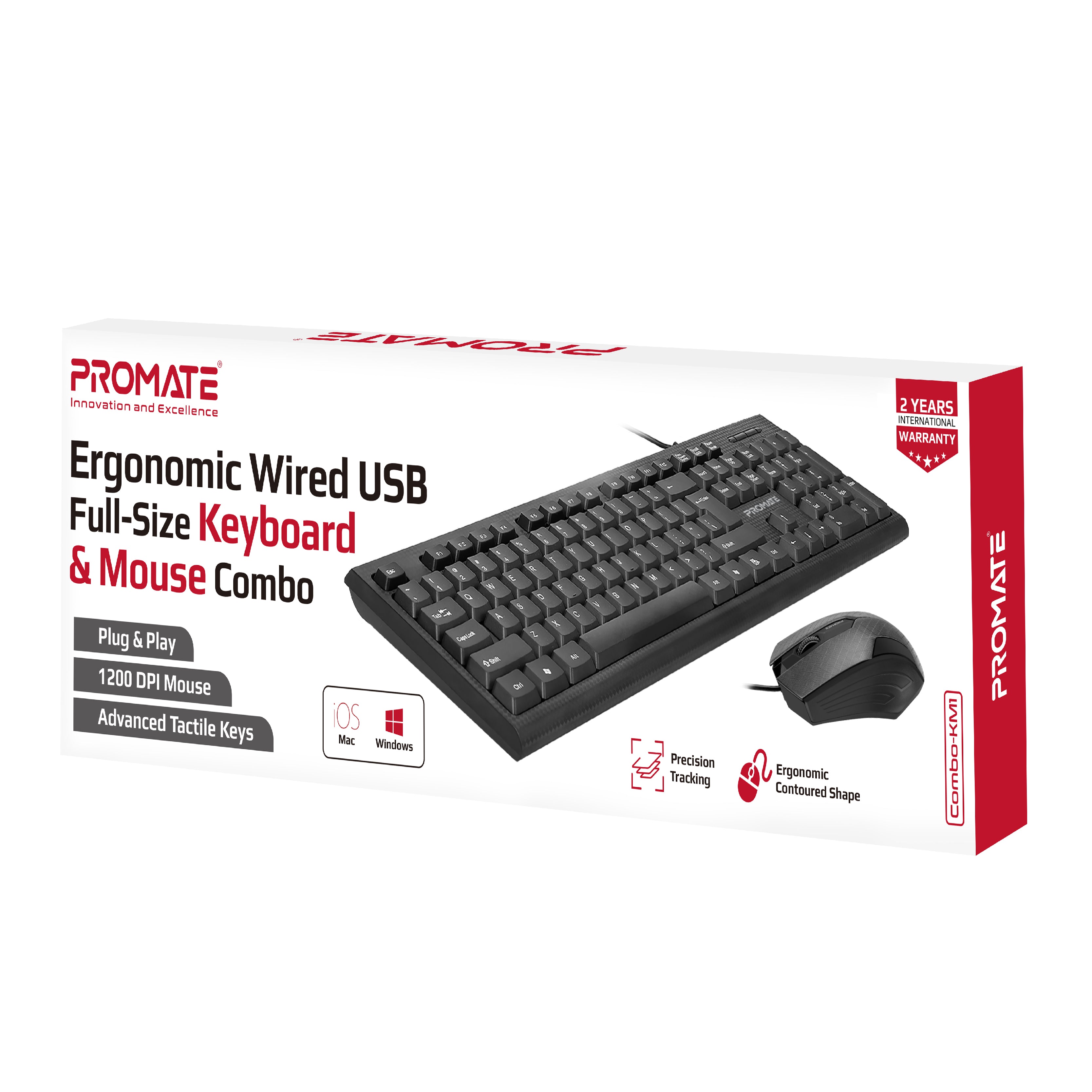 Ergonomic Wired USB Full-Size Keyboard & Mouse Combo