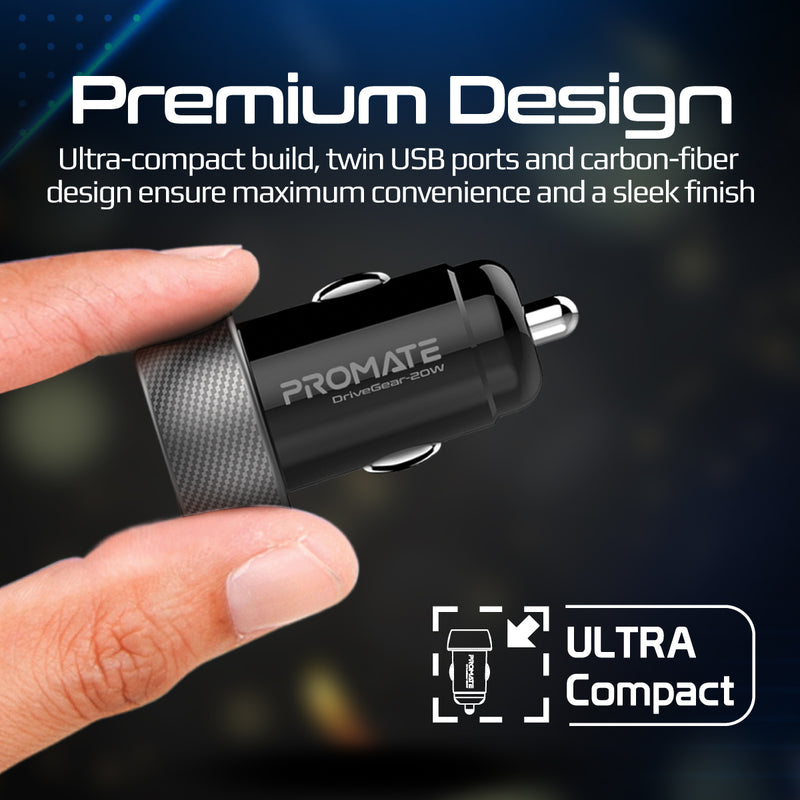 Promate Technologies - 20W Quick Charging Mini Car Charger