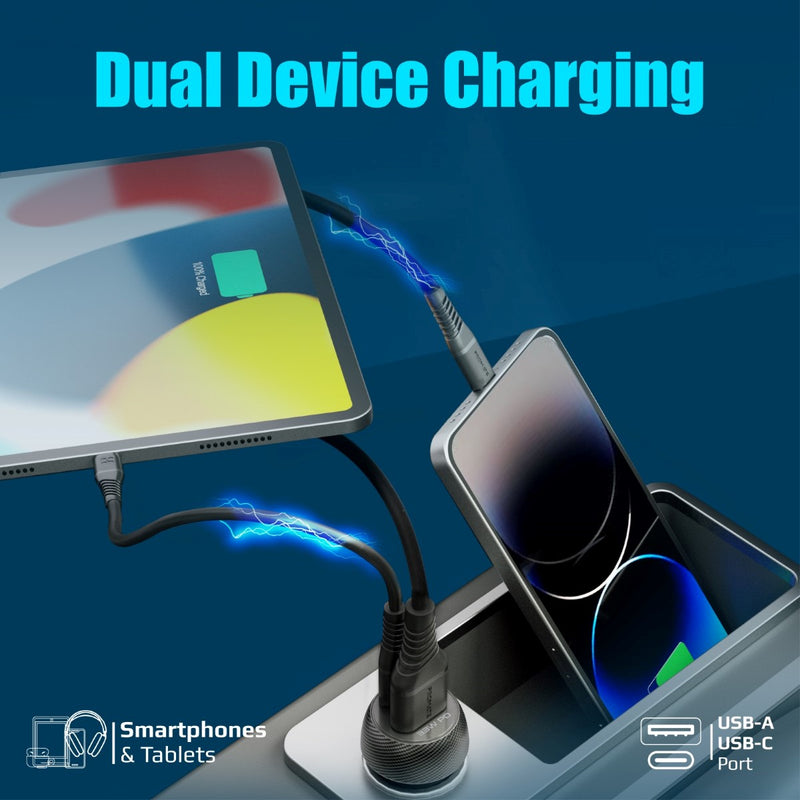 Promate Technologies - Ultra-Fast Dual Port Car Charger with 33W Power Delivery and QC 3.0