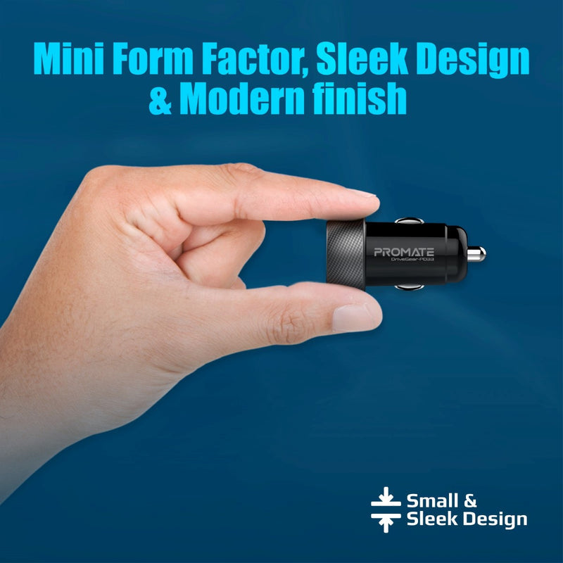 Promate Technologies - Ultra-Fast Dual Port Car Charger with 33W Power Delivery and QC 3.0