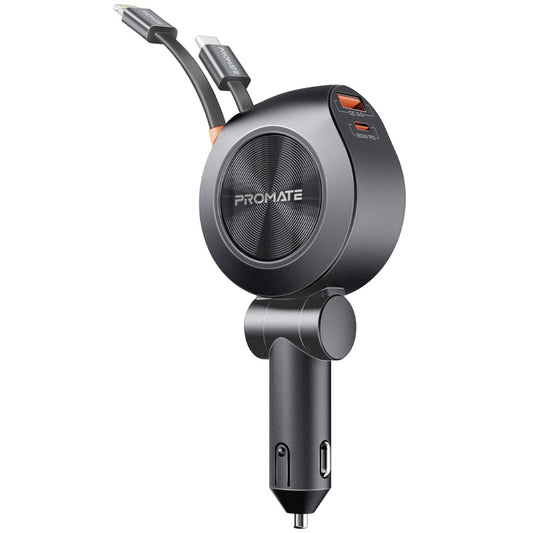Promate Technologies - 88W Multi-Port Car Charger with Dual Retractable USB-C Cables