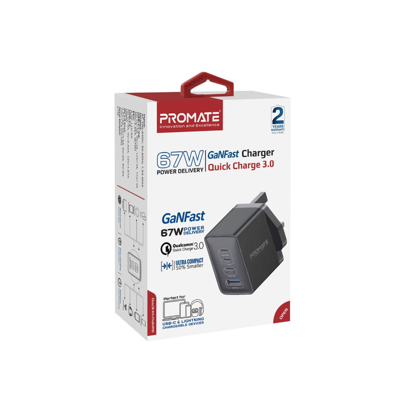 Promate Technologies -  67W Power Delivery GaNFast™ Charger with Quick Charge 3.0