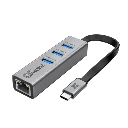 Promate Technologies - Multi-Port USB-C Hub with Ethernet Adapter (USB 3.0 Ports, 5Gbps Sync, 1000Mbps Ethernet as icons)