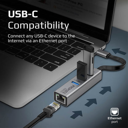Promate Technologies - Multi-Port USB-C Hub with Ethernet Adapter (USB 3.0 Ports, 5Gbps Sync, 1000Mbps Ethernet as icons)