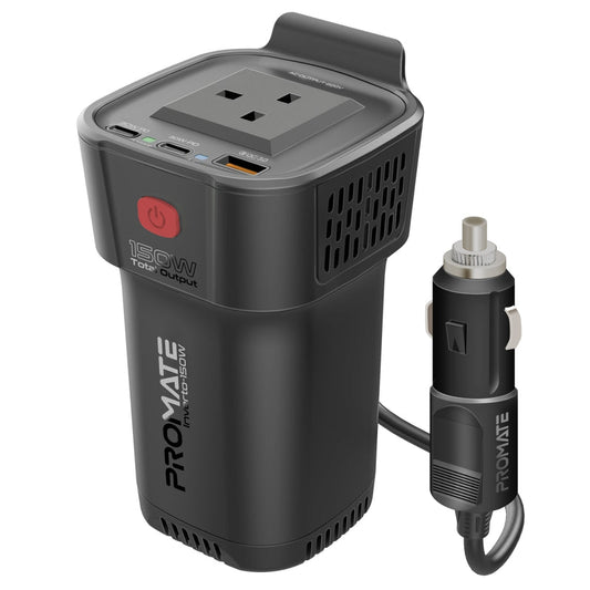 Promate Technologies - Multi-Port DC to AC Power Inverter with 150W AC Socket