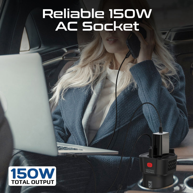 Promate Technologies - Multi-Port DC to AC Power Inverter with 150W AC Socket