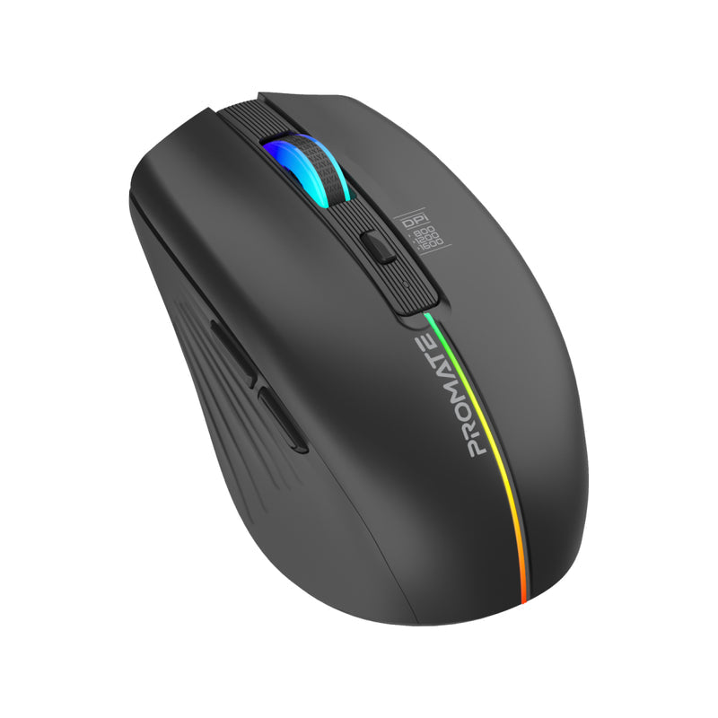 Promate Technologies - 2.4GHz Wireless Ergonomic Optical Mouse with LED Rainbow Lights