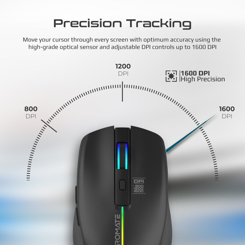 Promate Technologies - 2.4GHz Wireless Ergonomic Optical Mouse with LED Rainbow Lights