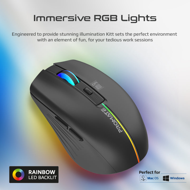 Promate Technologies - 2.4GHz Wireless Ergonomic Optical Mouse with LED Rainbow Lights