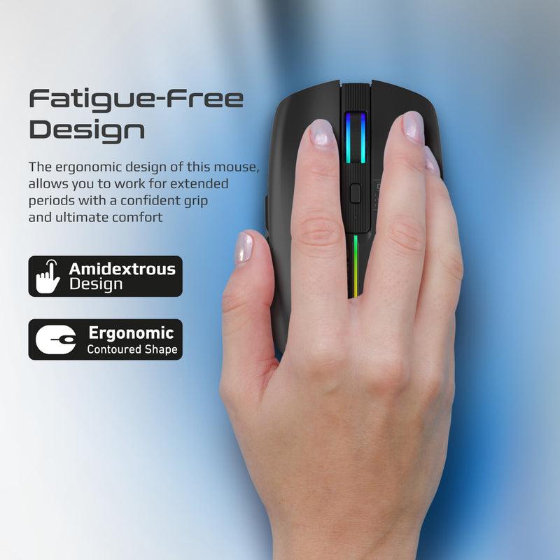 Promate Technologies - 2.4GHz Wireless Ergonomic Optical Mouse with LED Rainbow Lights