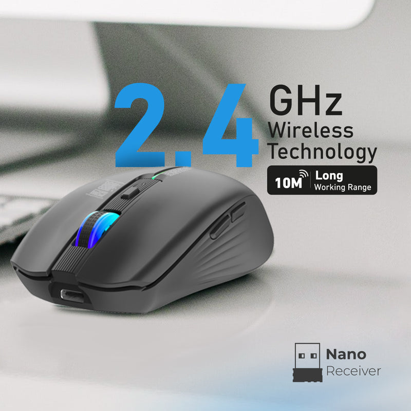 Promate Technologies - 2.4GHz Wireless Ergonomic Optical Mouse with LED Rainbow Lights