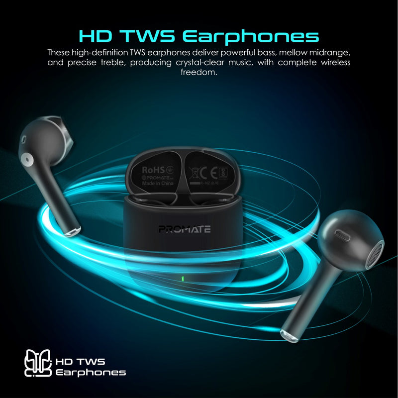 Promate Technologies - High Definition ENC TWS Wireless Earbuds with IntelliTouch