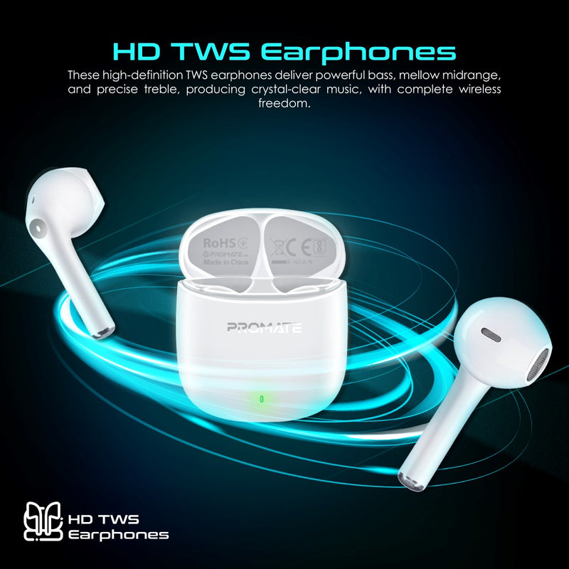 Promate Technologies - High Definition ENC TWS Wireless Earbuds with IntelliTouch