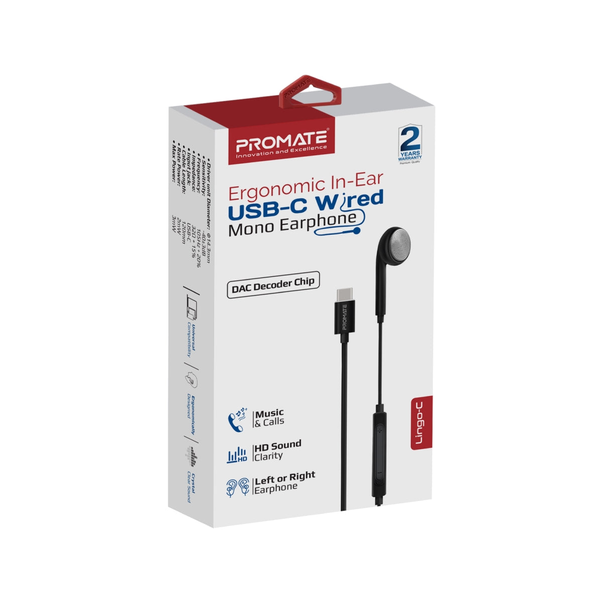 Ergonomic In-Ear USB-C Wired Mono Earphone